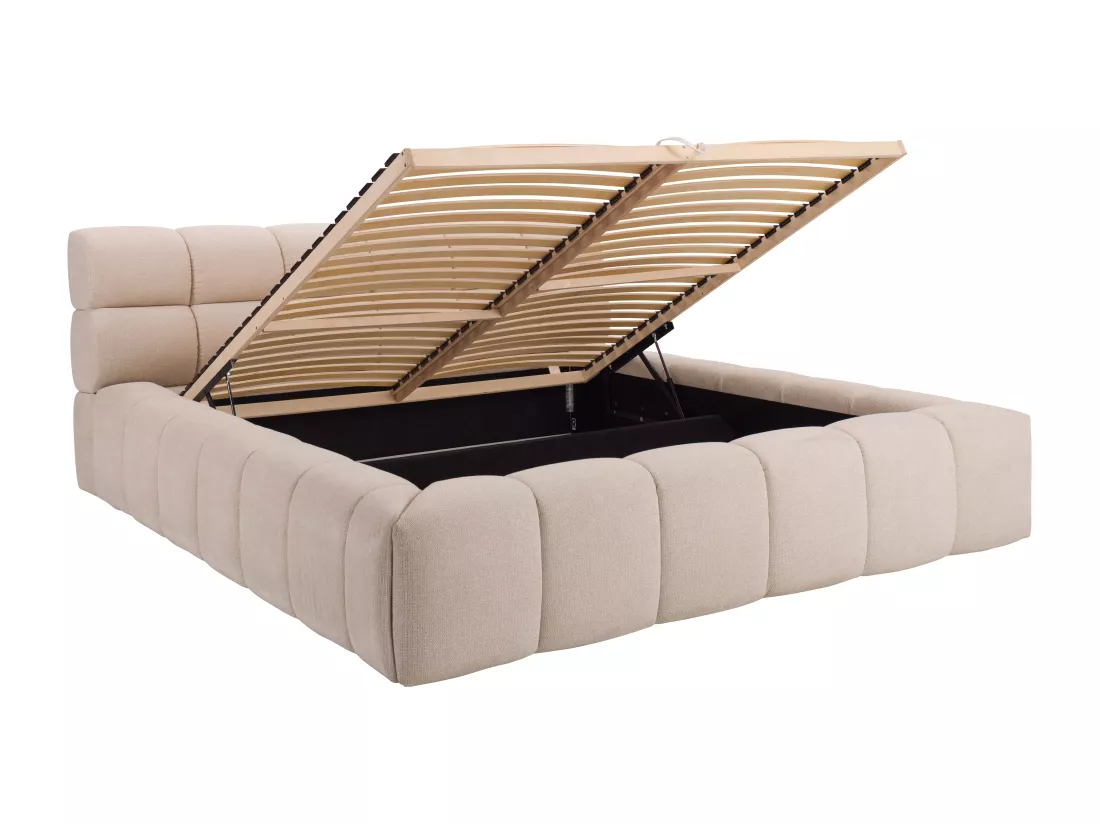 Lit coffre 200 x 200 cm - Tissu - Beige + Matelas - FORVIK de Pascal Morabito