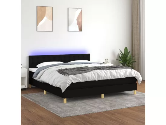Sommier tapissier avec matelas et LED Noir 180x200 cm Tissu