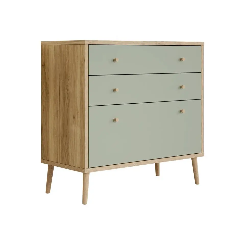 Meubella - Ladekast Wally - Licht eiken - Groen - 90 cm