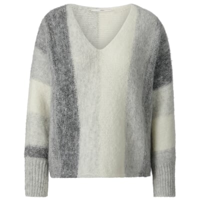 Damenpullover V-Ausschnitt, Grau-Creme