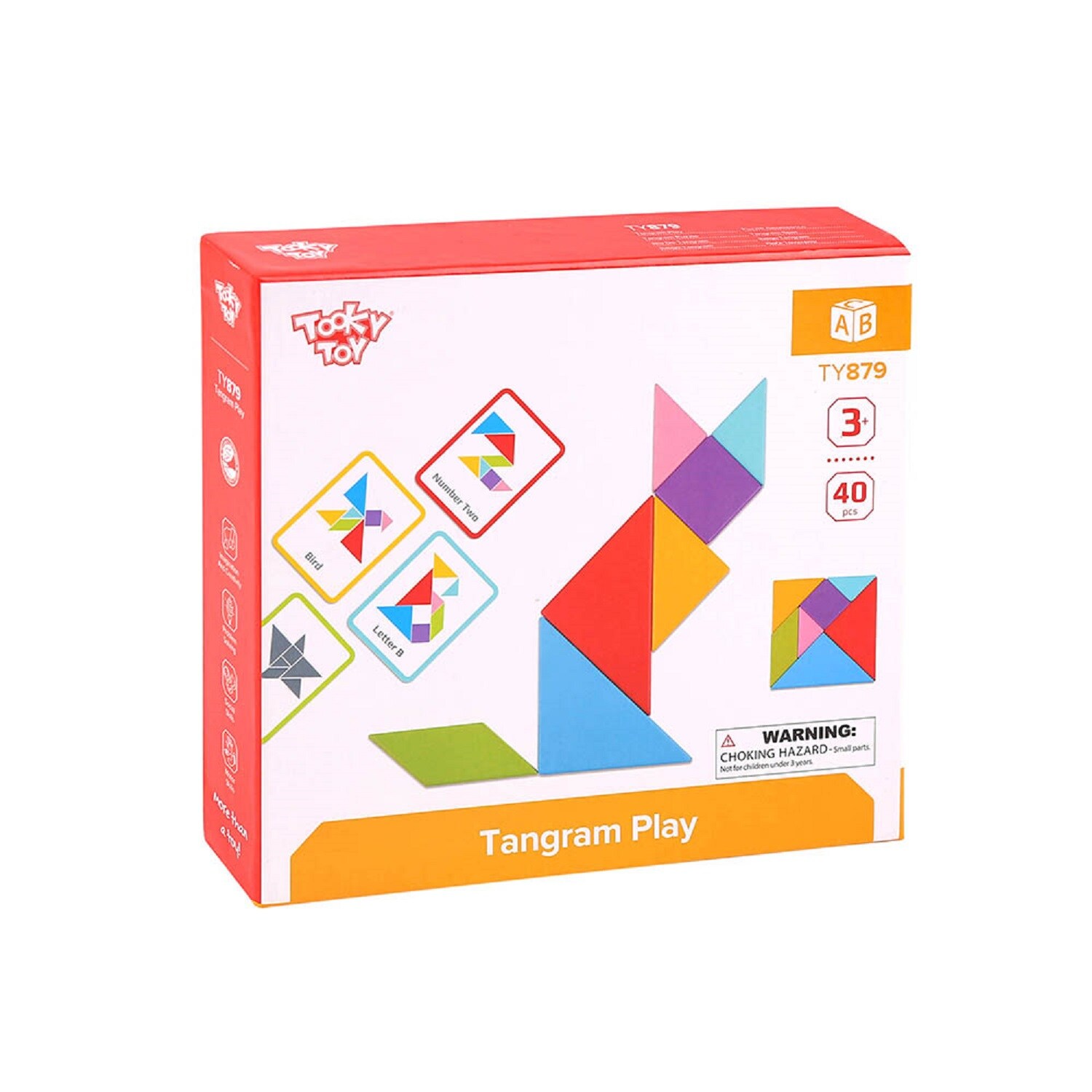 Tooky Toy Holz Puzzle Tangram TY879, 40-teilig, geometrische Formen, ab 3 Jahren rot