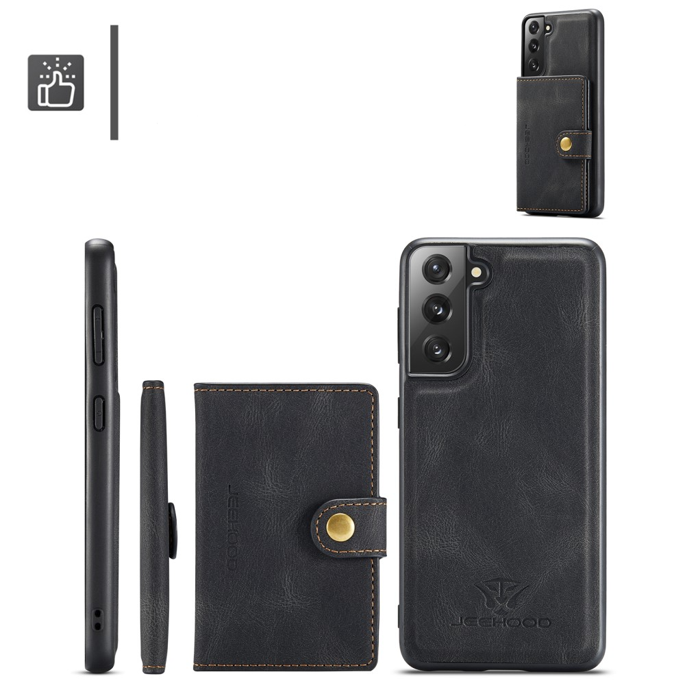 2in1 Samsung Galaxy S21 FE 5G Leder Hülle Wallet   Magnetisches Kreditkartenfach - Schwarz