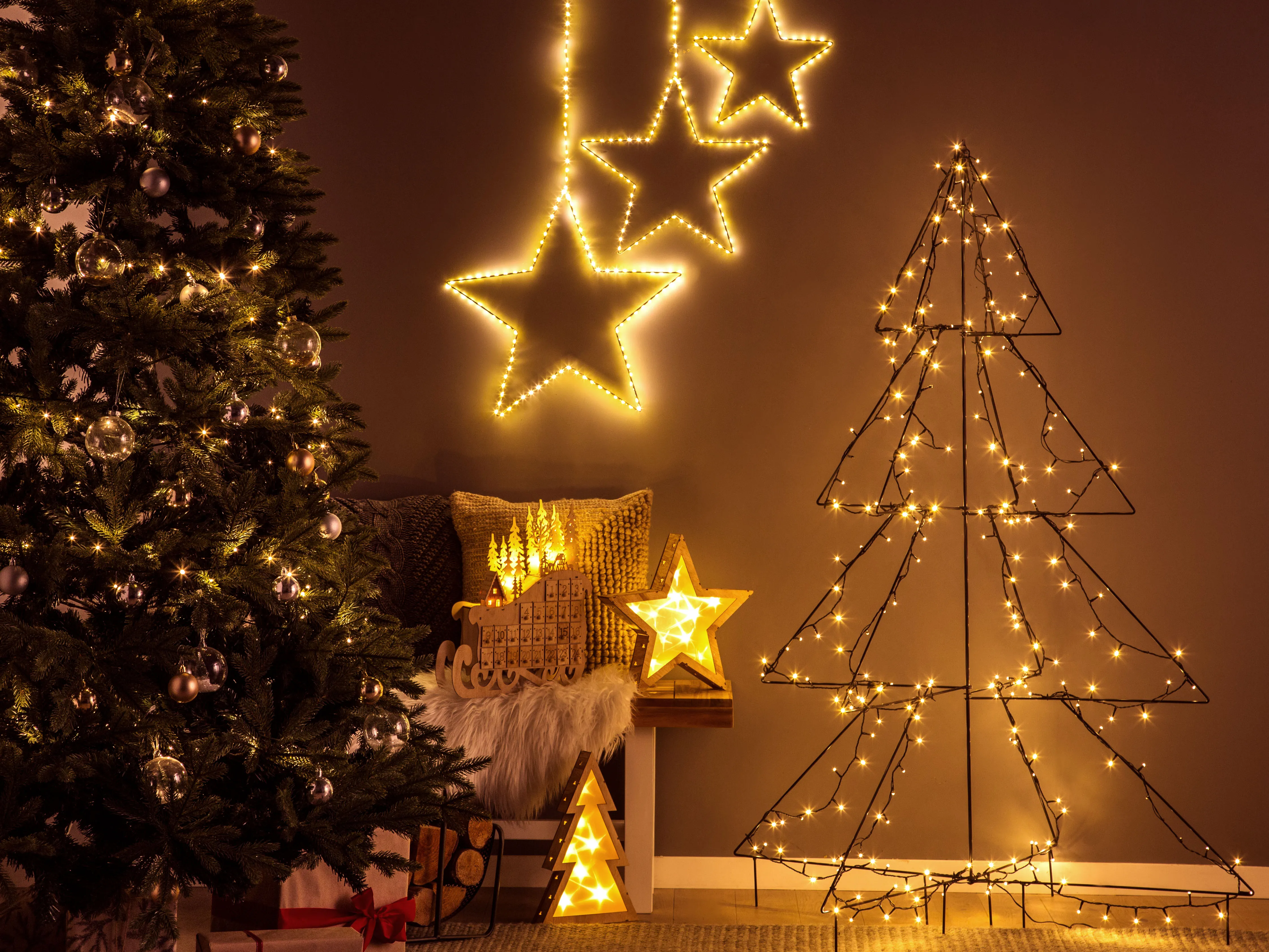 Kerstdecoratie LED IMPALA Adventskalender 40 cm Lichtbruin