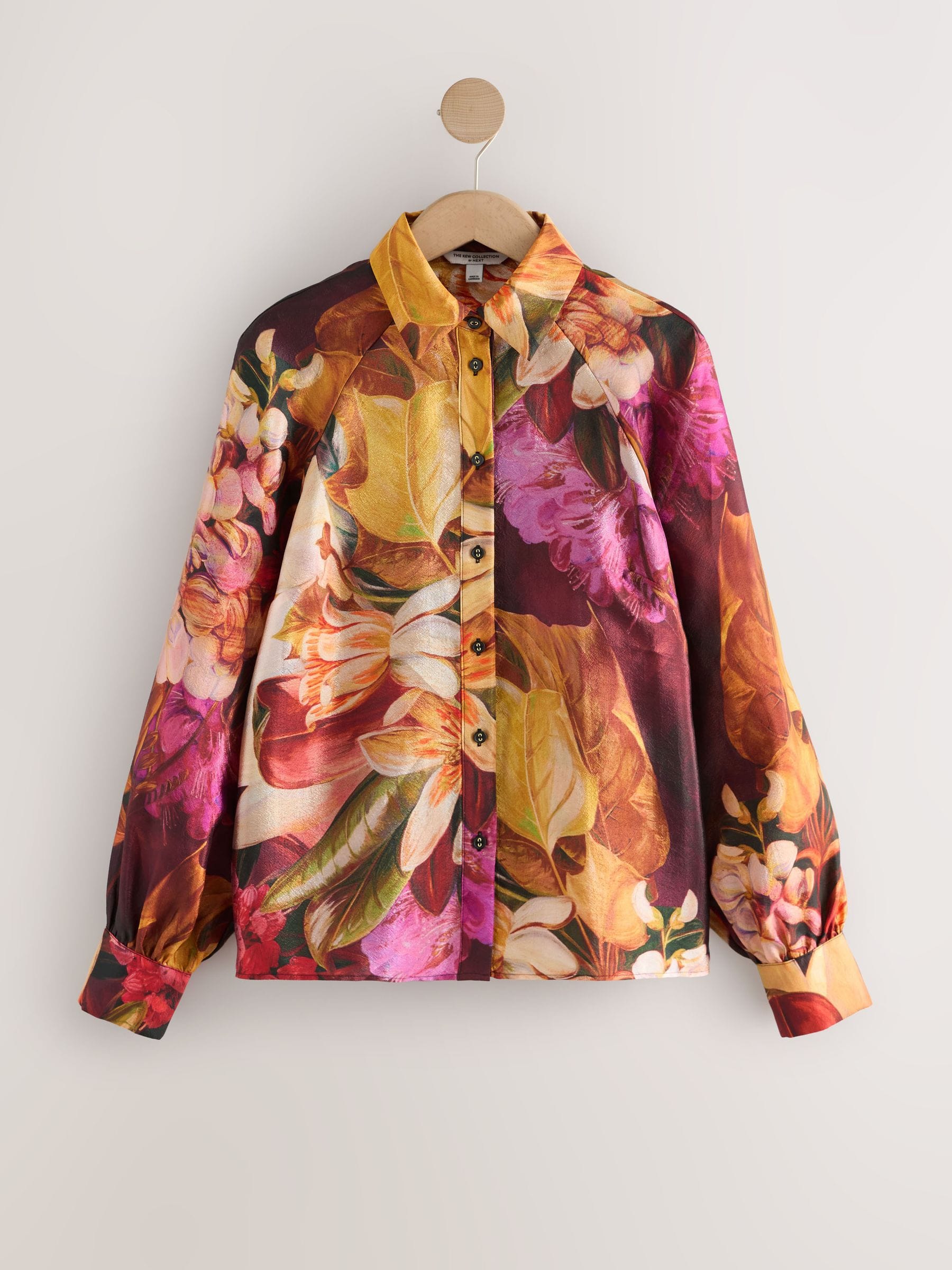 Kew Collection roze/paarse bloemenprint - Overhemd met lange mouwen en knoopsluiting