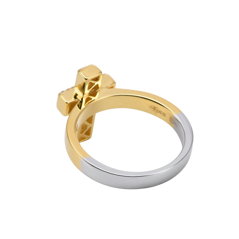 Bague Argent Croix Doré Sertie De Zirconiums