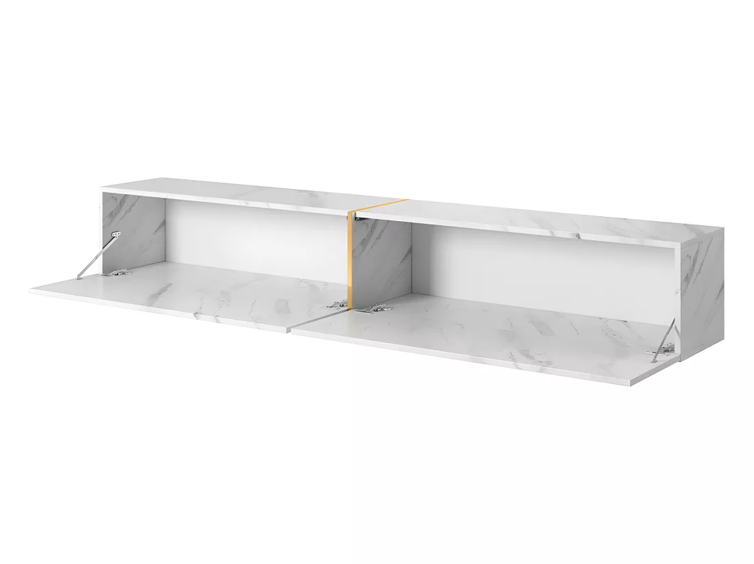 Meuble TV 200 cm - en marbre blanc avec insert doré - BISIRA