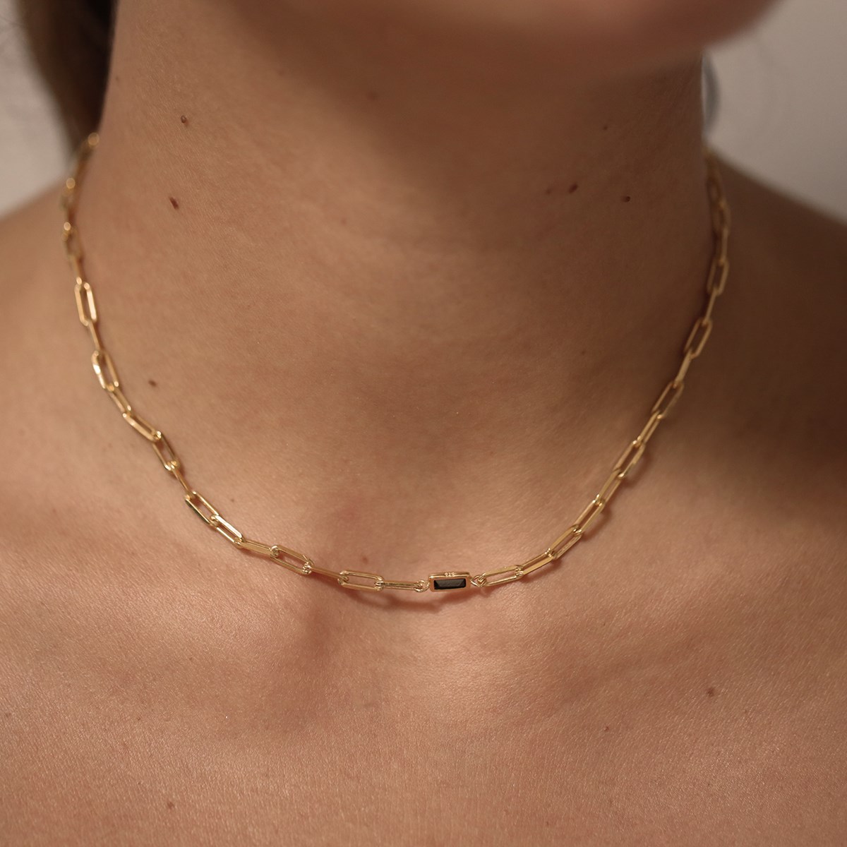 Collier Argent Chaine Doré Pierre Onyx Rouge