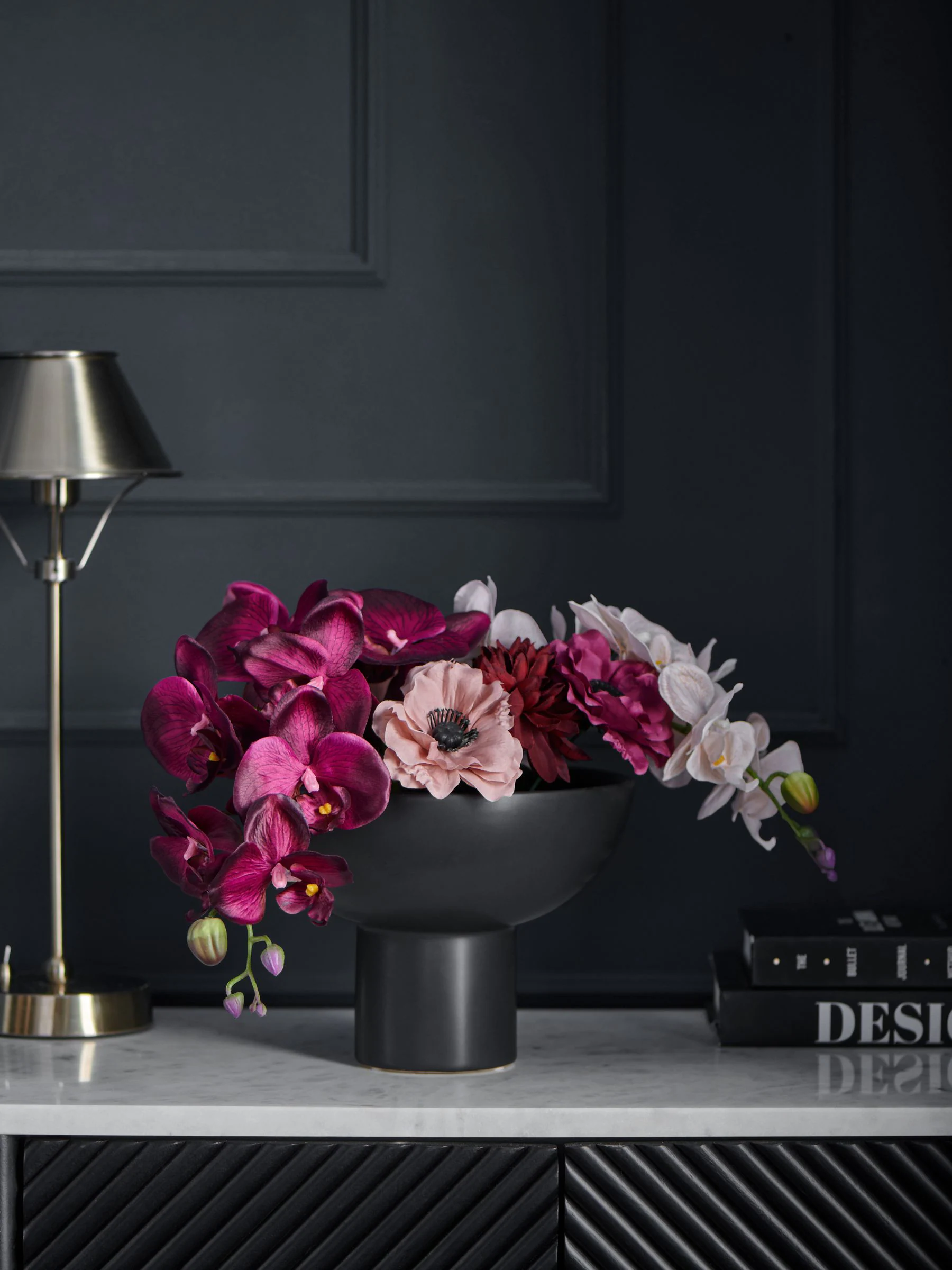Artificial Orchid in Black Contemporary Vase