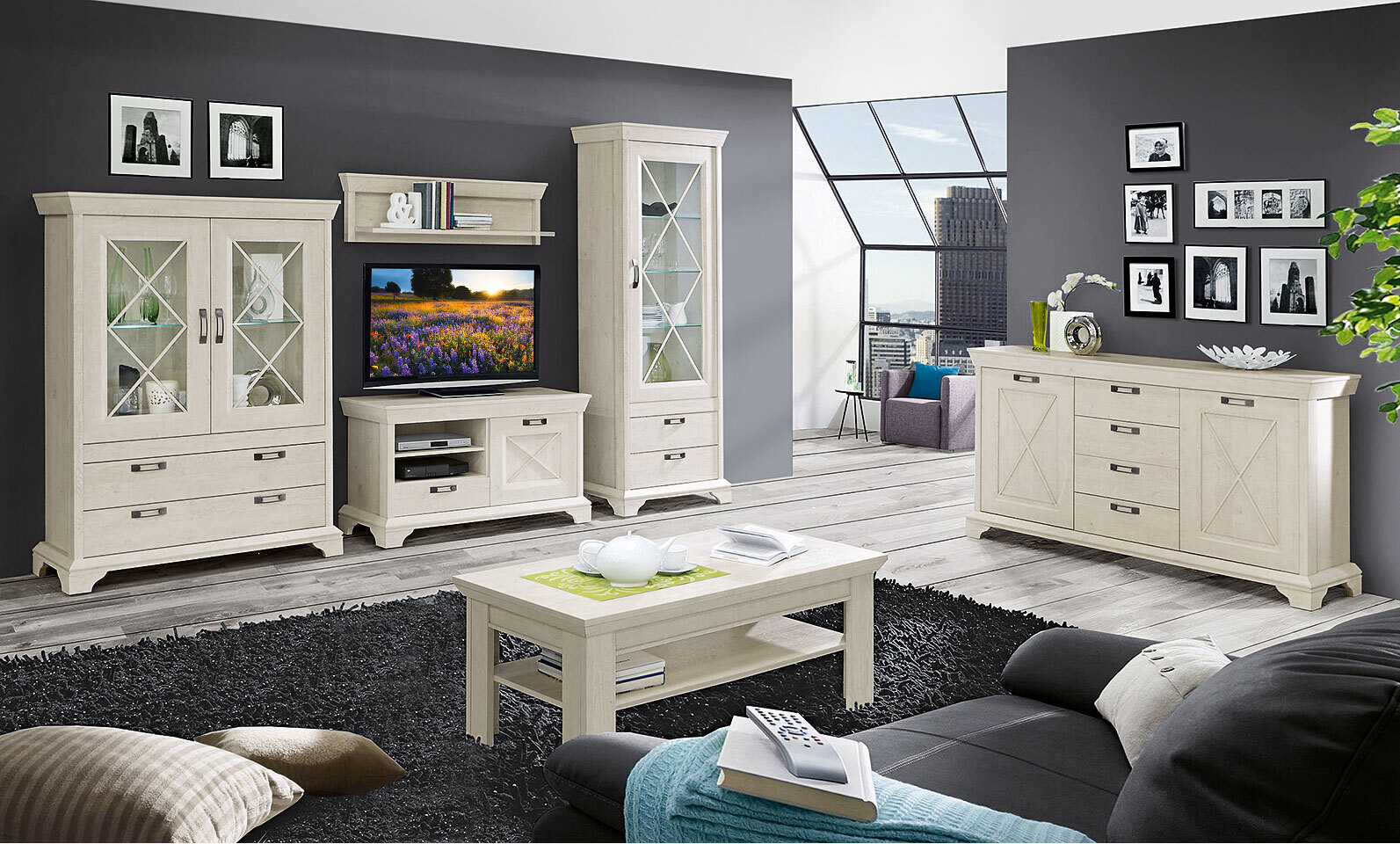Couchtisch Kashmir Pinie Weiß Nachbildung ca. 120 x 45 x 60 cm