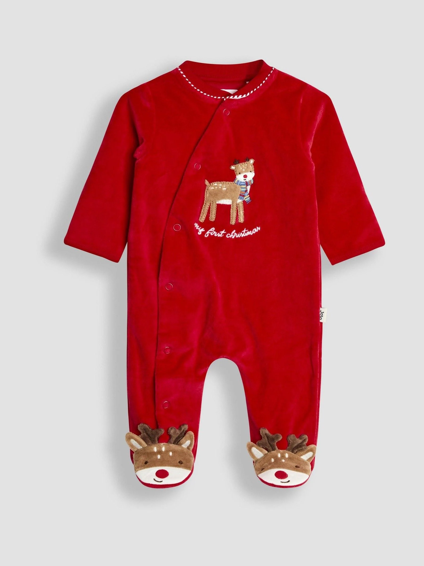 JoJo Maman Bébé - Mijn eerste velours kerst-onesie