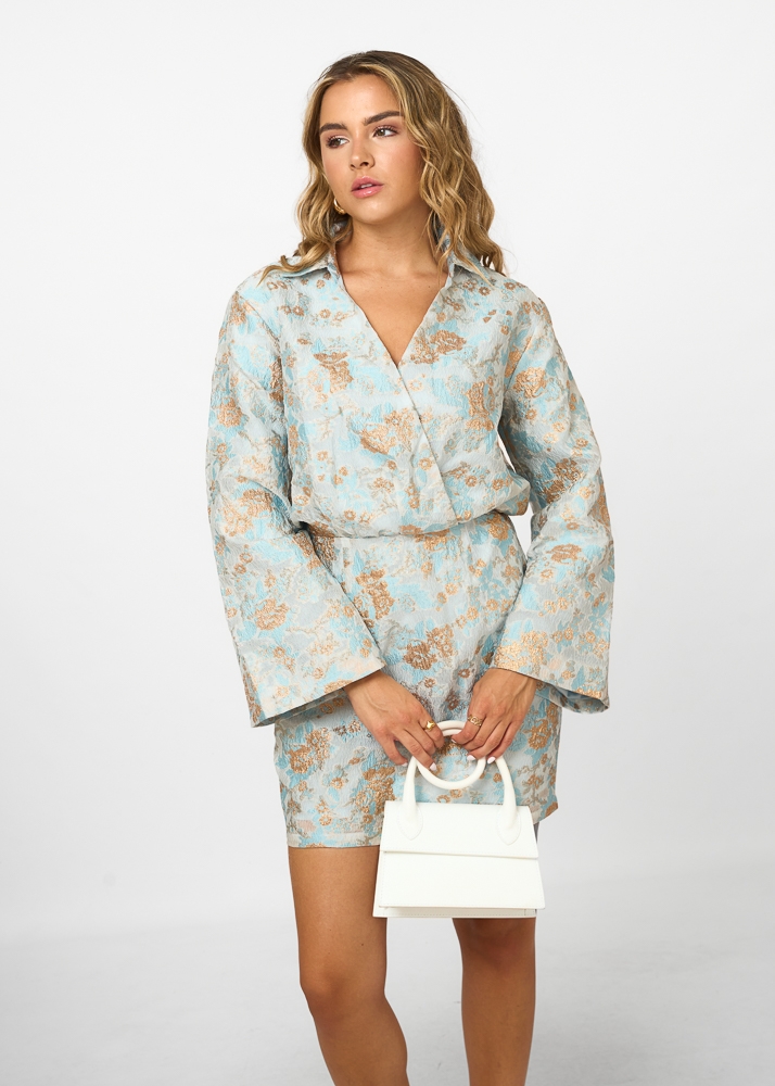 Annemijn jacquard jurk blauw