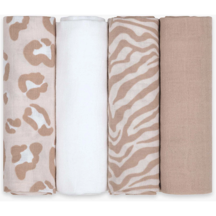 emma & noah Mullwindeln 4er Set Leo Beige 70 x 70 cm