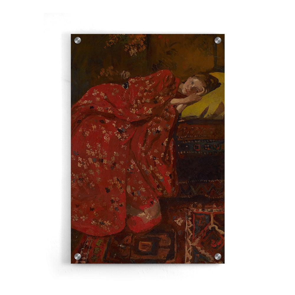Walljar canvas schilderij - Breitner - Meisje In Rode Kimono Canvas schilderij - 50 x 70 cm