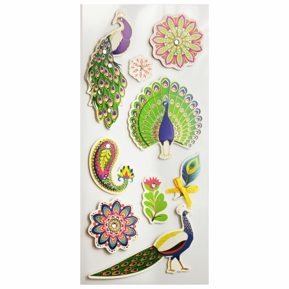 Autocollants en relief à paillettes - paon et motifs