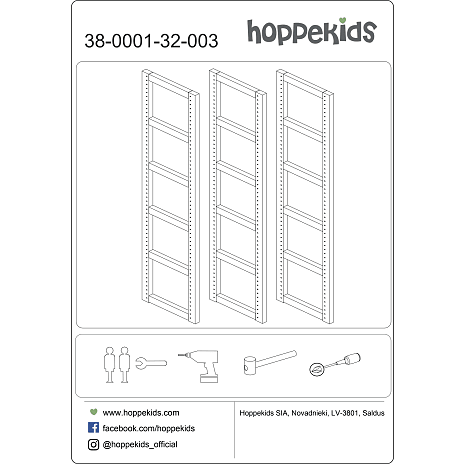 Hoppekids Storey reol med 8 hylder og seng 90x200 cm
