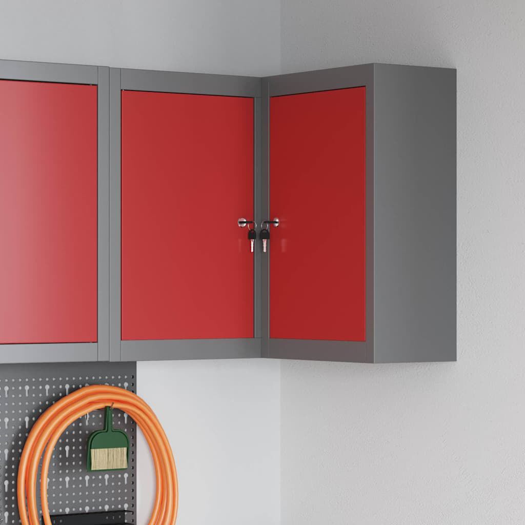 vidaXL Gereedschapskast met plank rood en grijs 55 x 55 x 55 cm