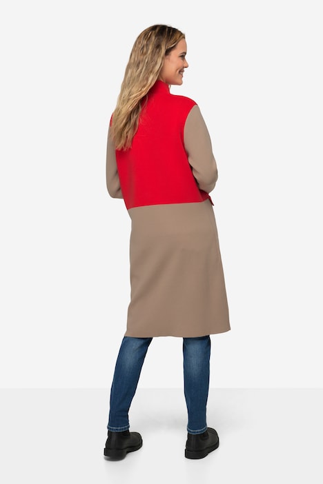 Strickjacke, zweifarbig, Stehkragen, Druckknöpfe, Langarm