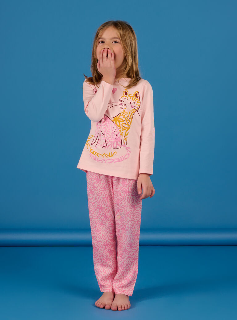 Pyjama à motif chats et imprimé fleurs
