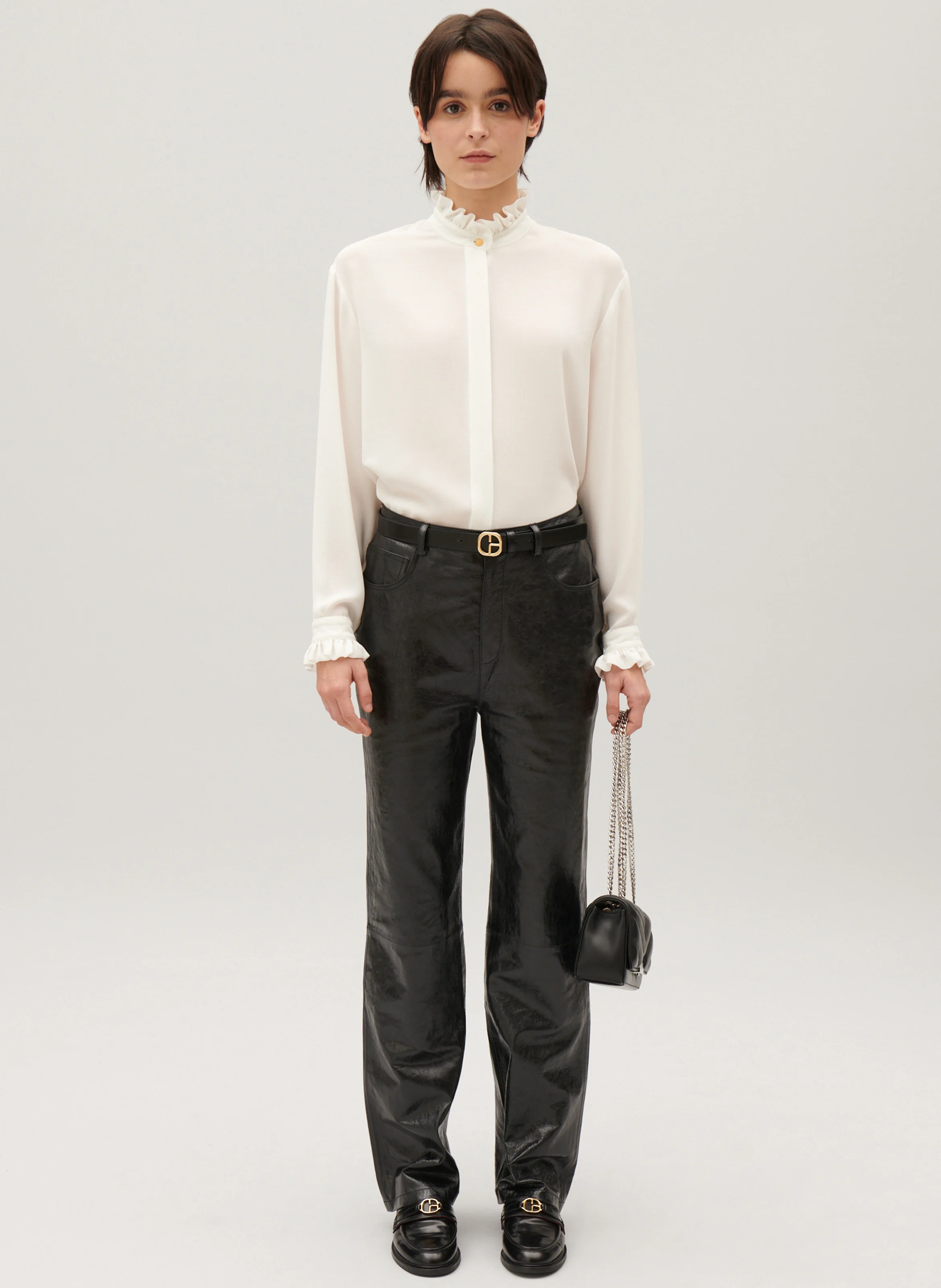 Chemise col claudine en soie | Blanc
