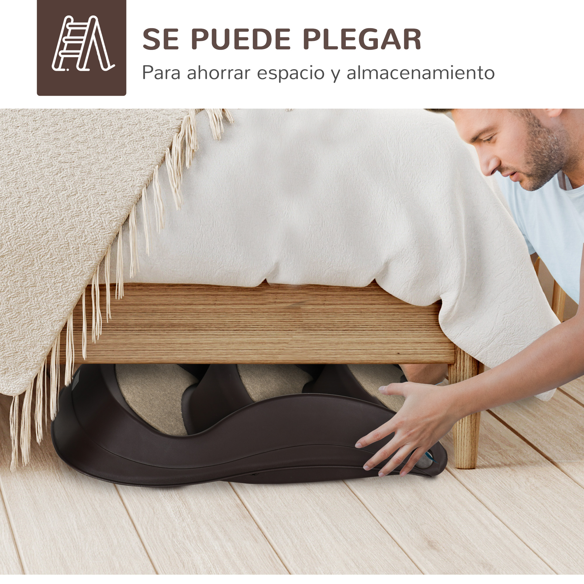 Escada dobrável de plástico para cães PawHut com 3 degraus e tapetes antiderrapantes para cama e sofá, capacidade de carga de 15 kg, 49 x 38 x 38 cm, marrom.