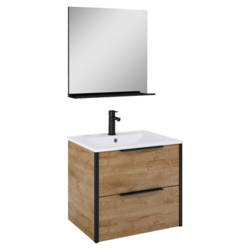 Atlantic Badmeubelset Aria met spiegel en witte wastafel 60cm Canela Eiken