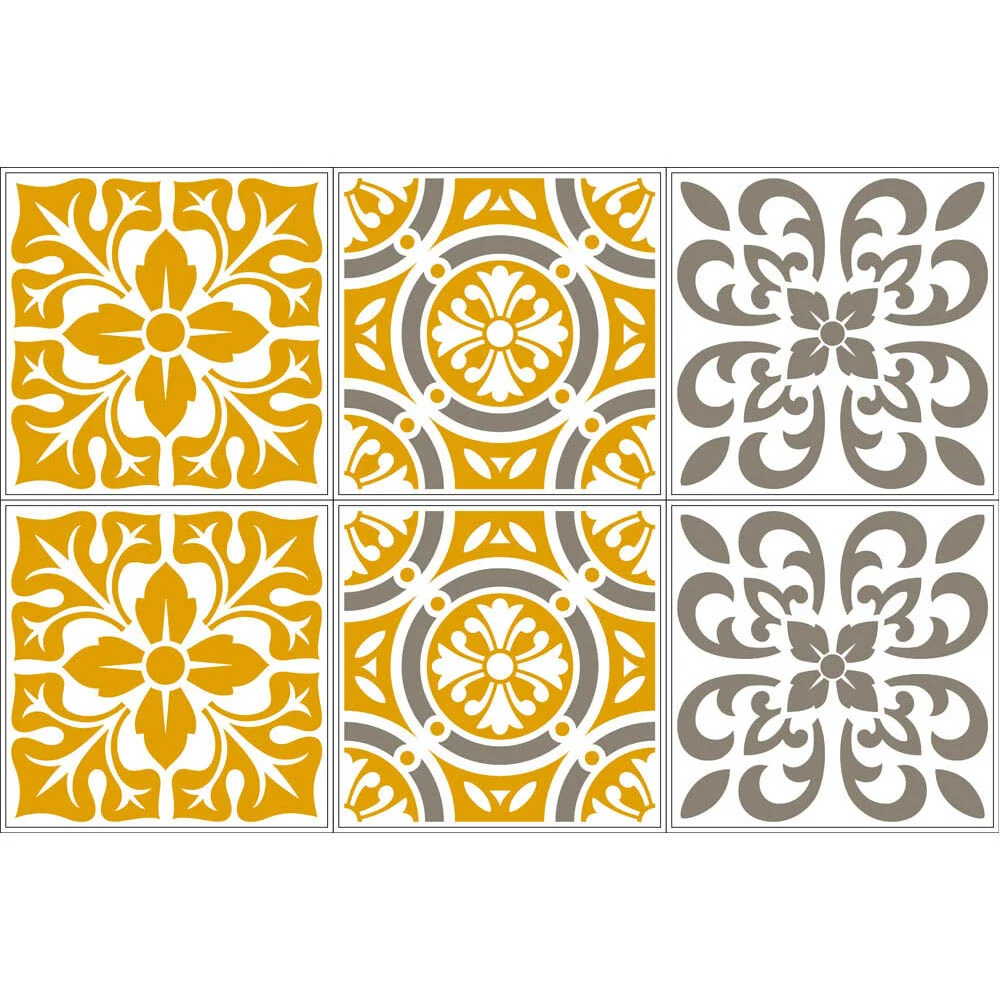 Sticker imitation carreau de ciment 15x15 cm moutarde x6