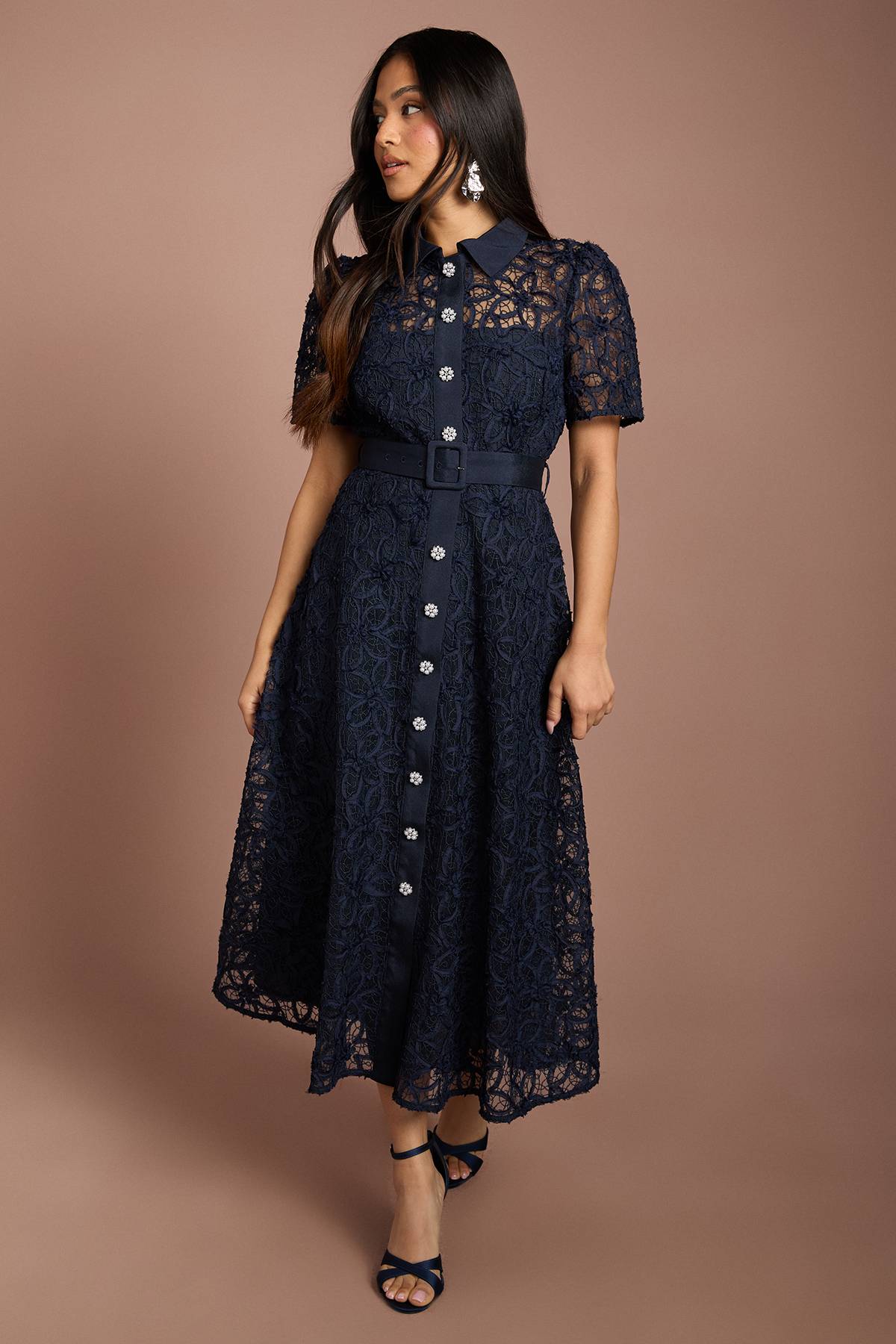 Coast Robe Mi-Longue à Col et Dentelle Florale Petite