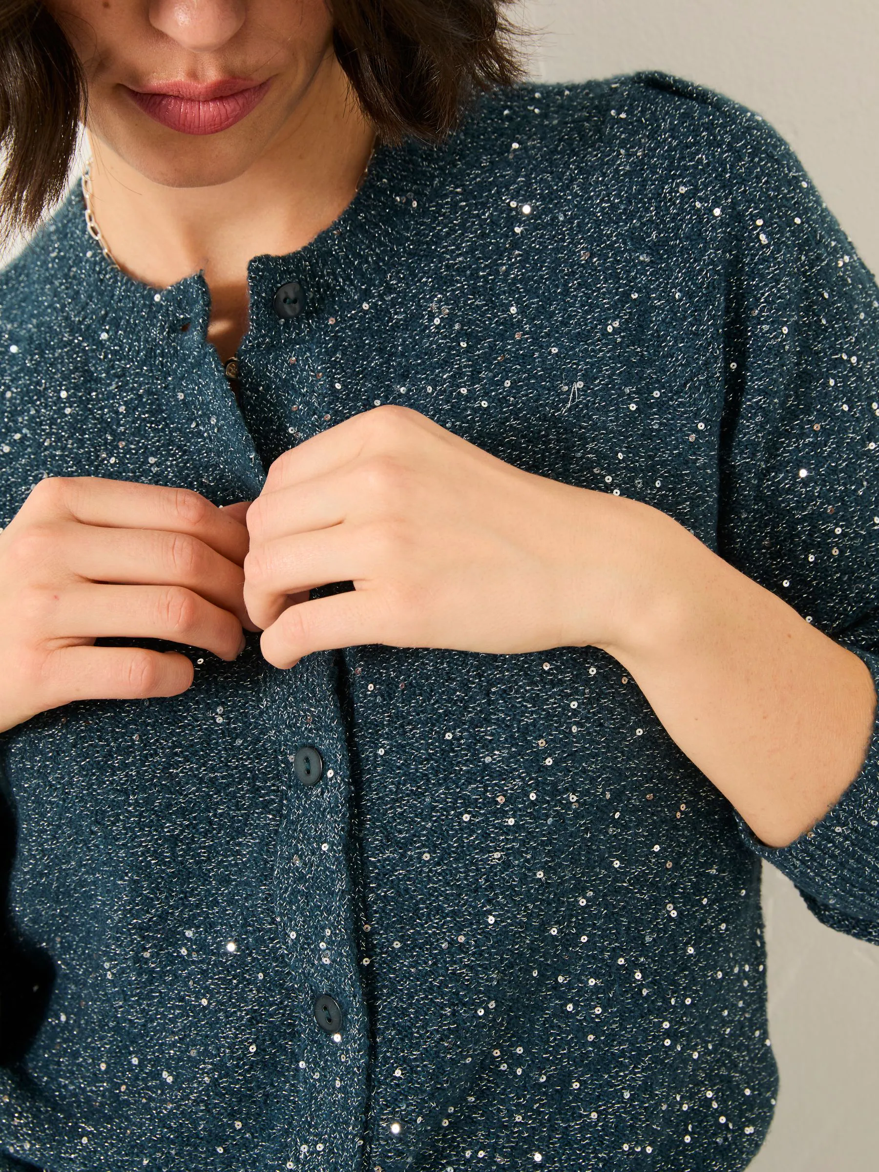 Blauwgroen - FatFace Sparkle Knitted Cardigan