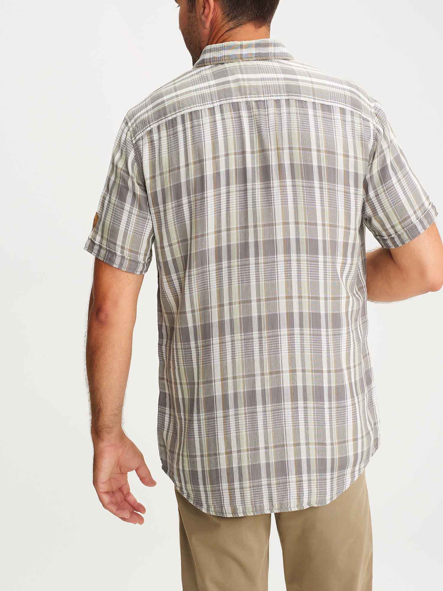 Chemise Homme Manches Courtes A Carreaux Gris