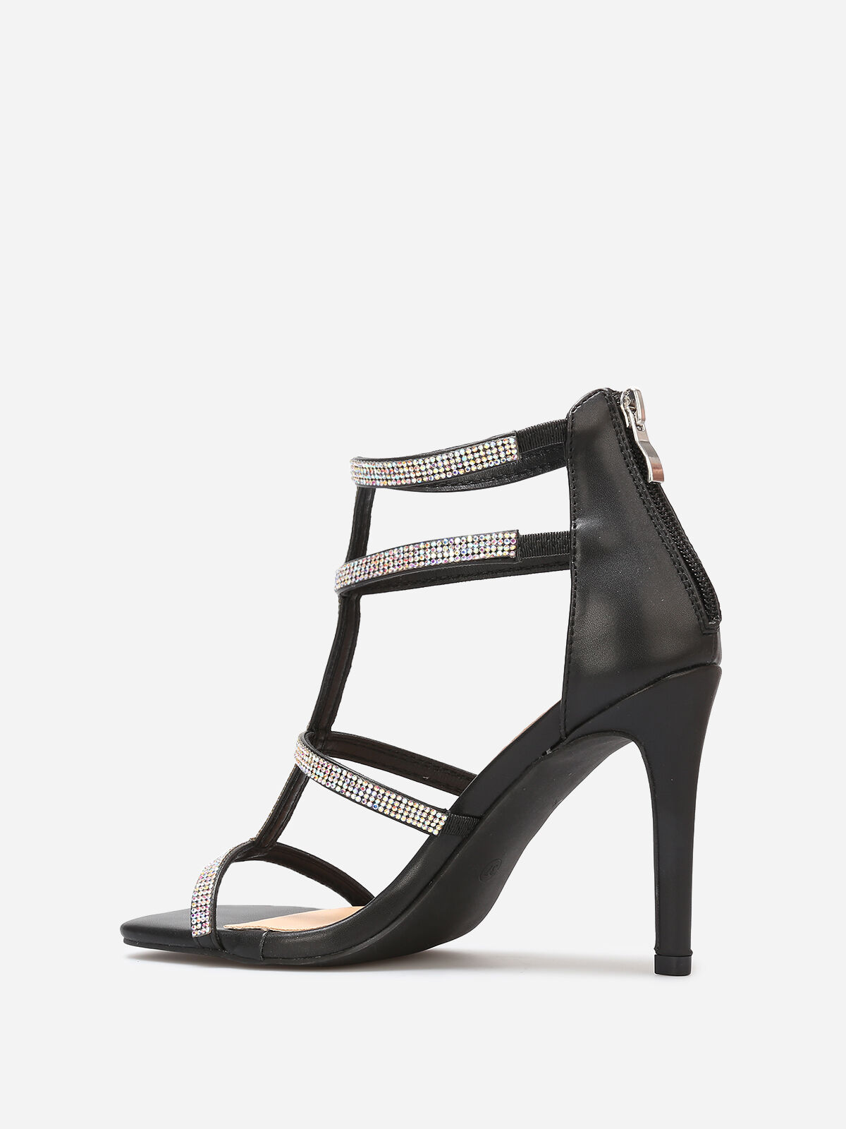 Sandales avec brides à strass et zip- Noir