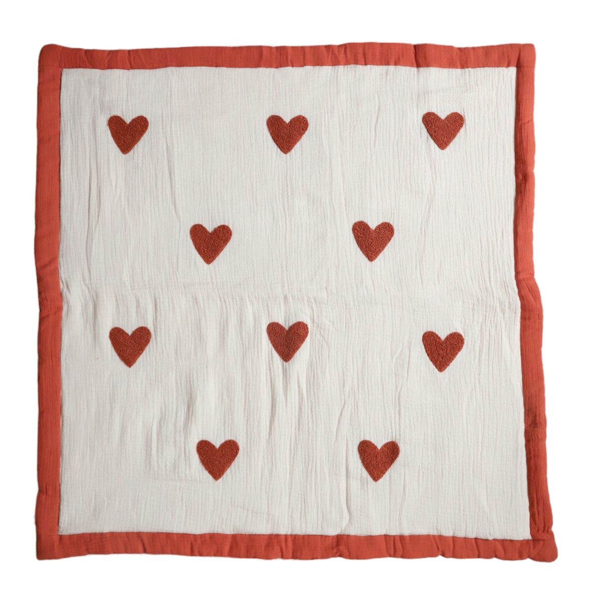 Couverture gaze de coton cœur terracotta Punch Needle Amande
