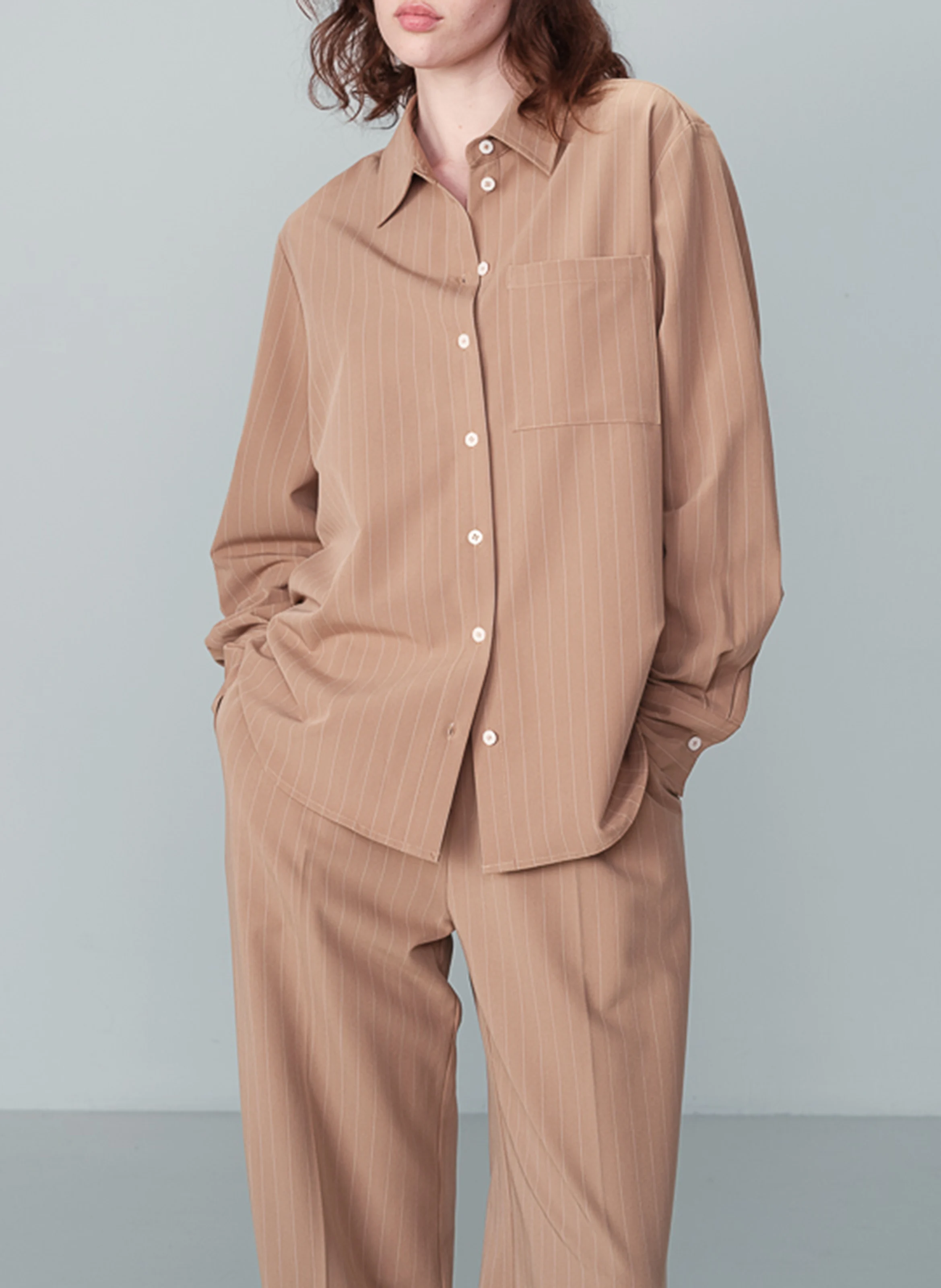 NAWELLE - Chemise col classique ample rayée | Marron