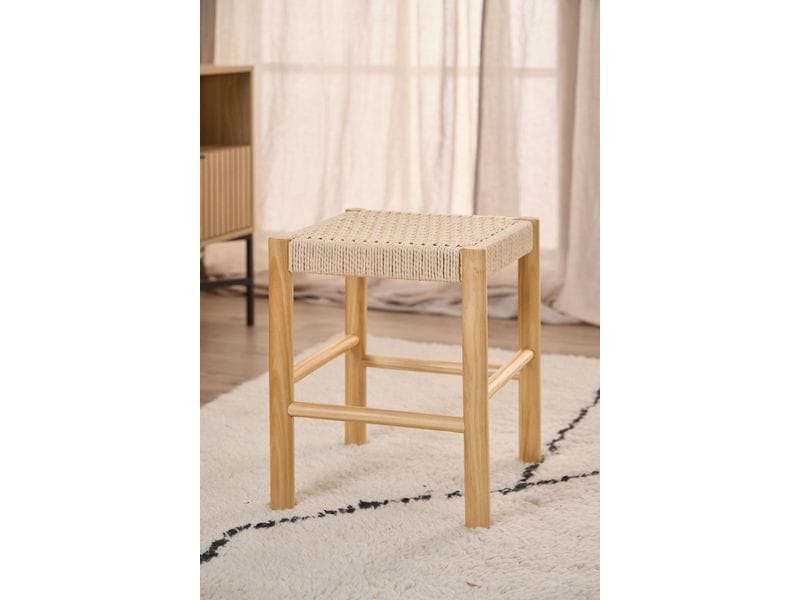 AC Design Hocker Alvin Holz, Weiss Hocker mit Off-White Papiergeflecht
