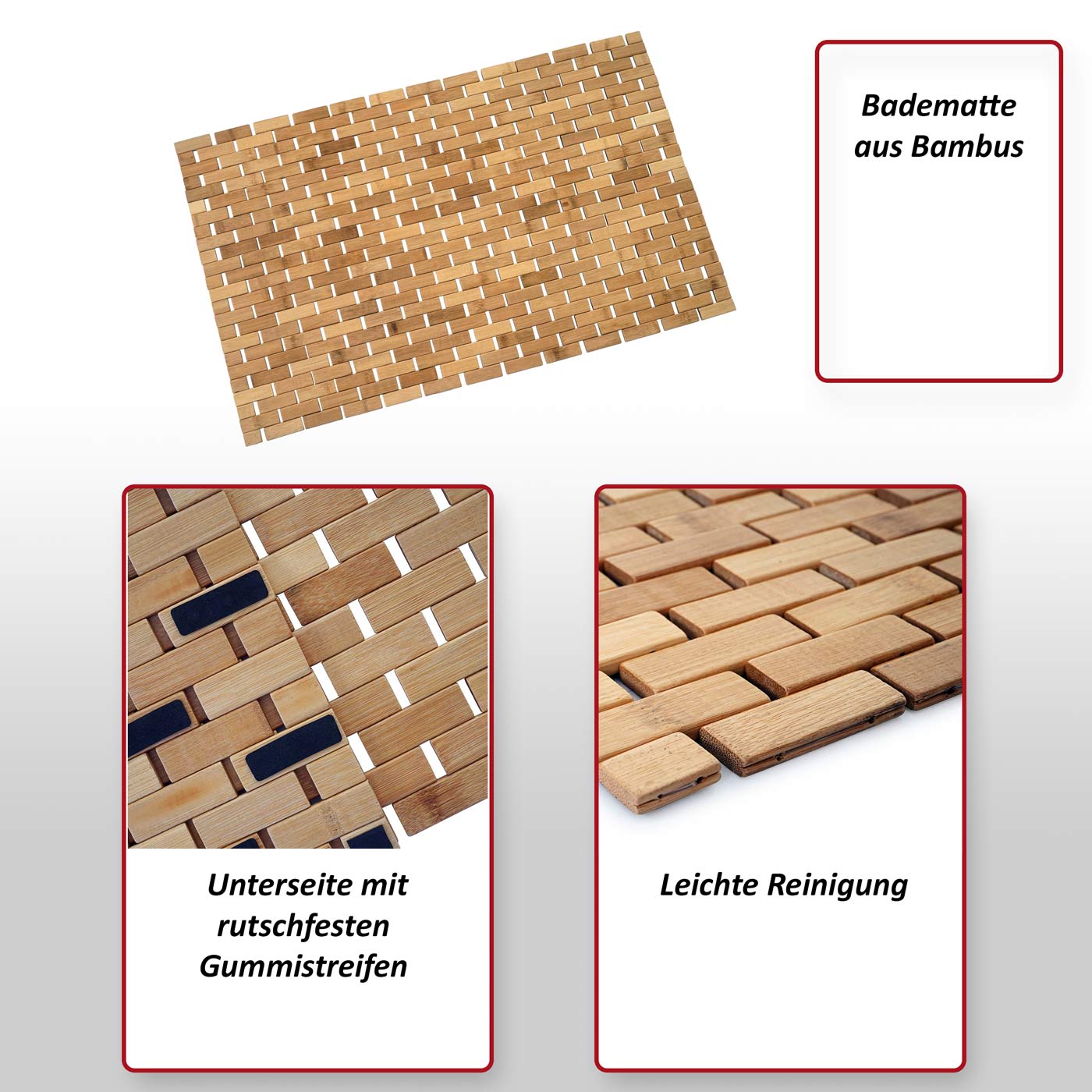 Badematte MCW-B18, Badezimmer Badvorleger Saunamatte, Bambus 79x50cm
