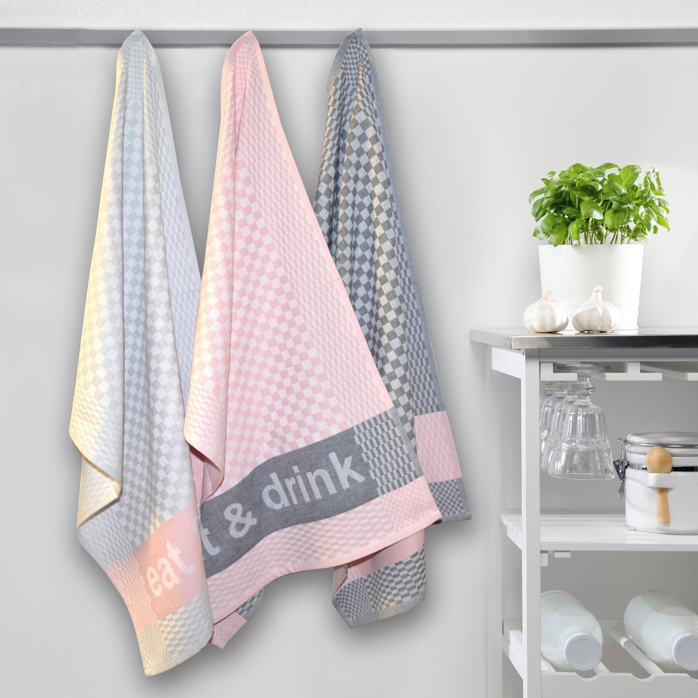 Dyckhoff Geschirrtuch »Eat & Drink, Masse je Tuch ca. 50x70 cm« mit drei verschiedenen Motiven