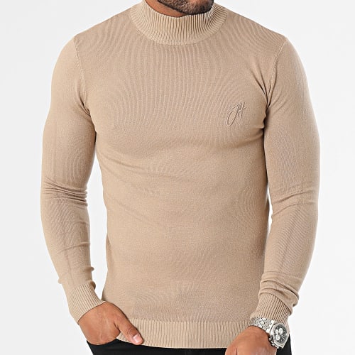 Pull Col Montant Camel Clair