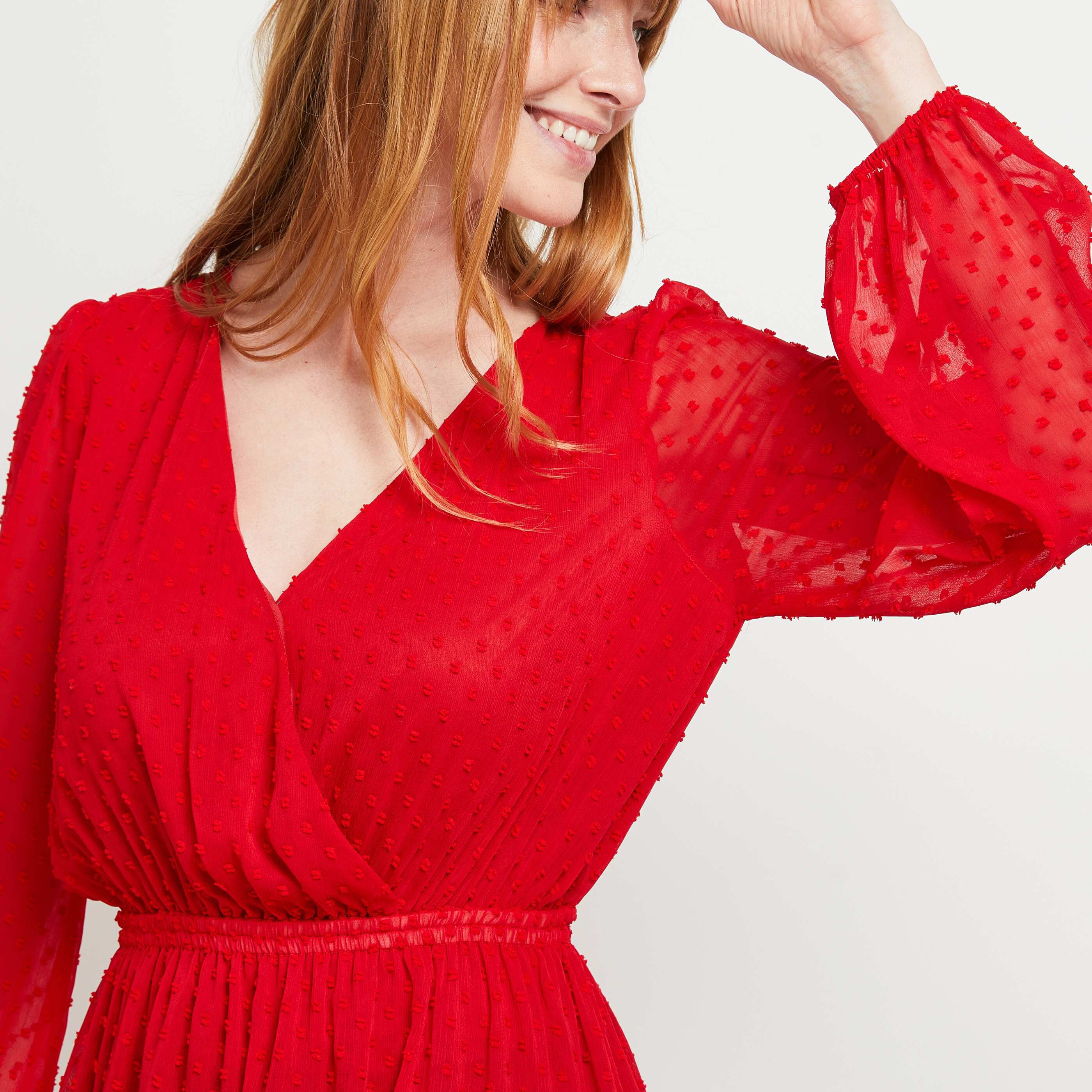 Robe plumetis rouge - ROUGE