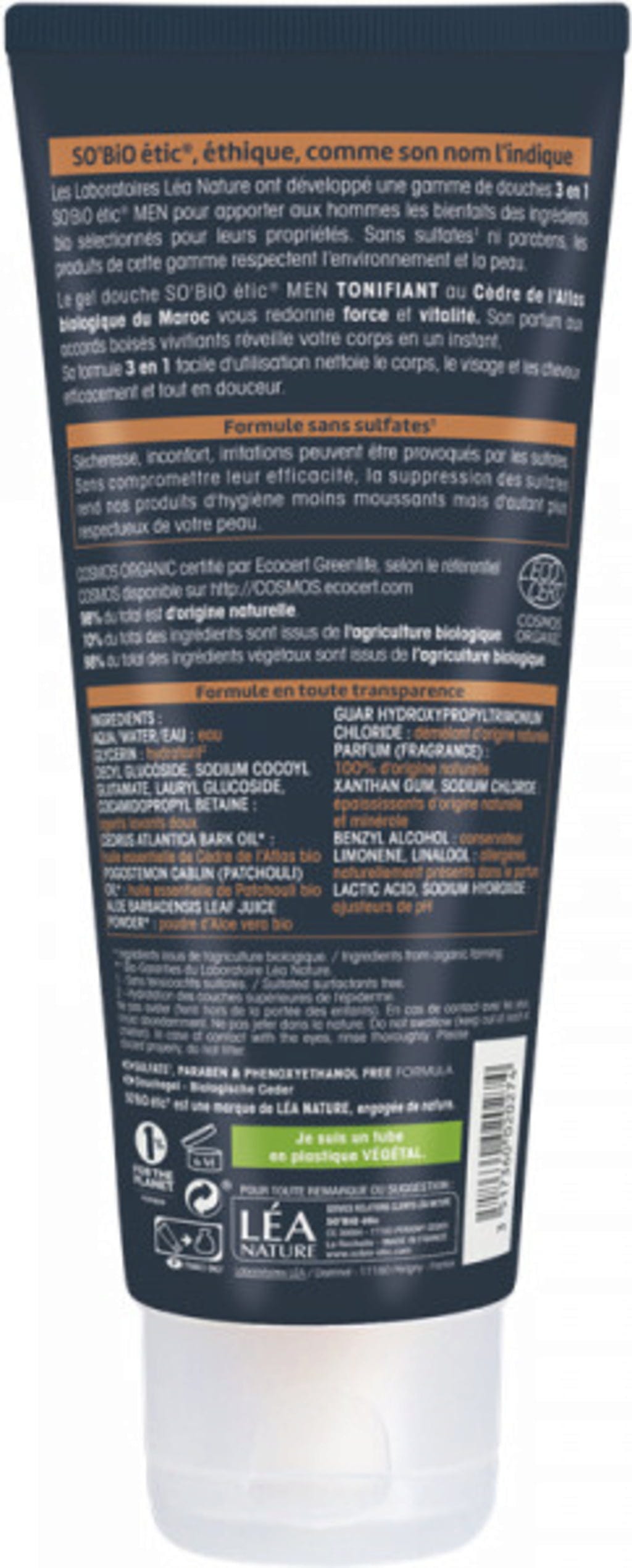LÉA NATURE SO BiO étic  MEN 3in1 Reinigung Körper, Haare & Gesicht, Zeder (200 ml)