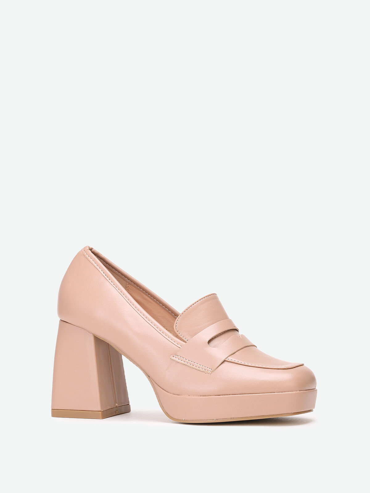 Mocassins à talon trapèze- Beige