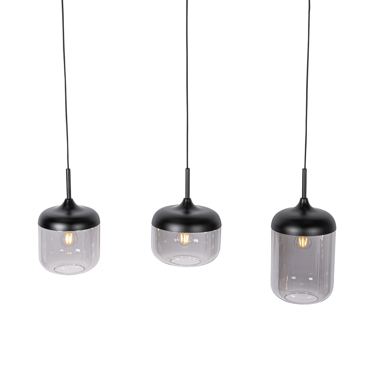 Design hanglamp zwart met goud en smoke glas 3-lichts - Kyan