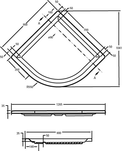 Plieger Kwadrant douchebak kwartrond 90x90x5cm wit
