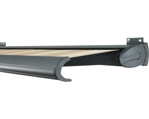 SOLUNA cassettescherm Exclusiv 2x1,5 doekdesign S2238 frame RAL 7016 antracietgrijs aandrijving rechts incl. motor en wandschakelaar