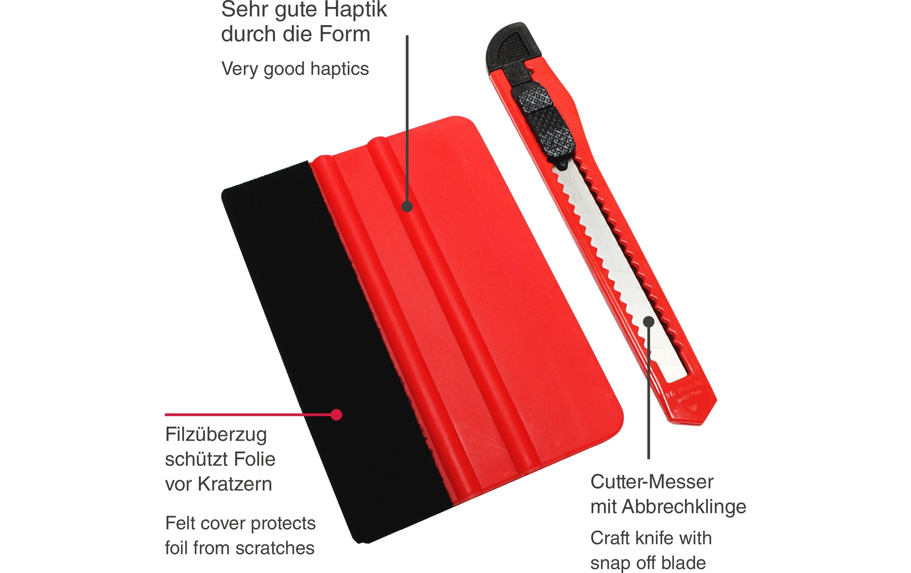 Rakel+Cutter Set für Fensterfolien 10 x 7 cmFensterfolienverarbeitungsset Rakel + Cutter kompatibel mit statischen Fensterfolien