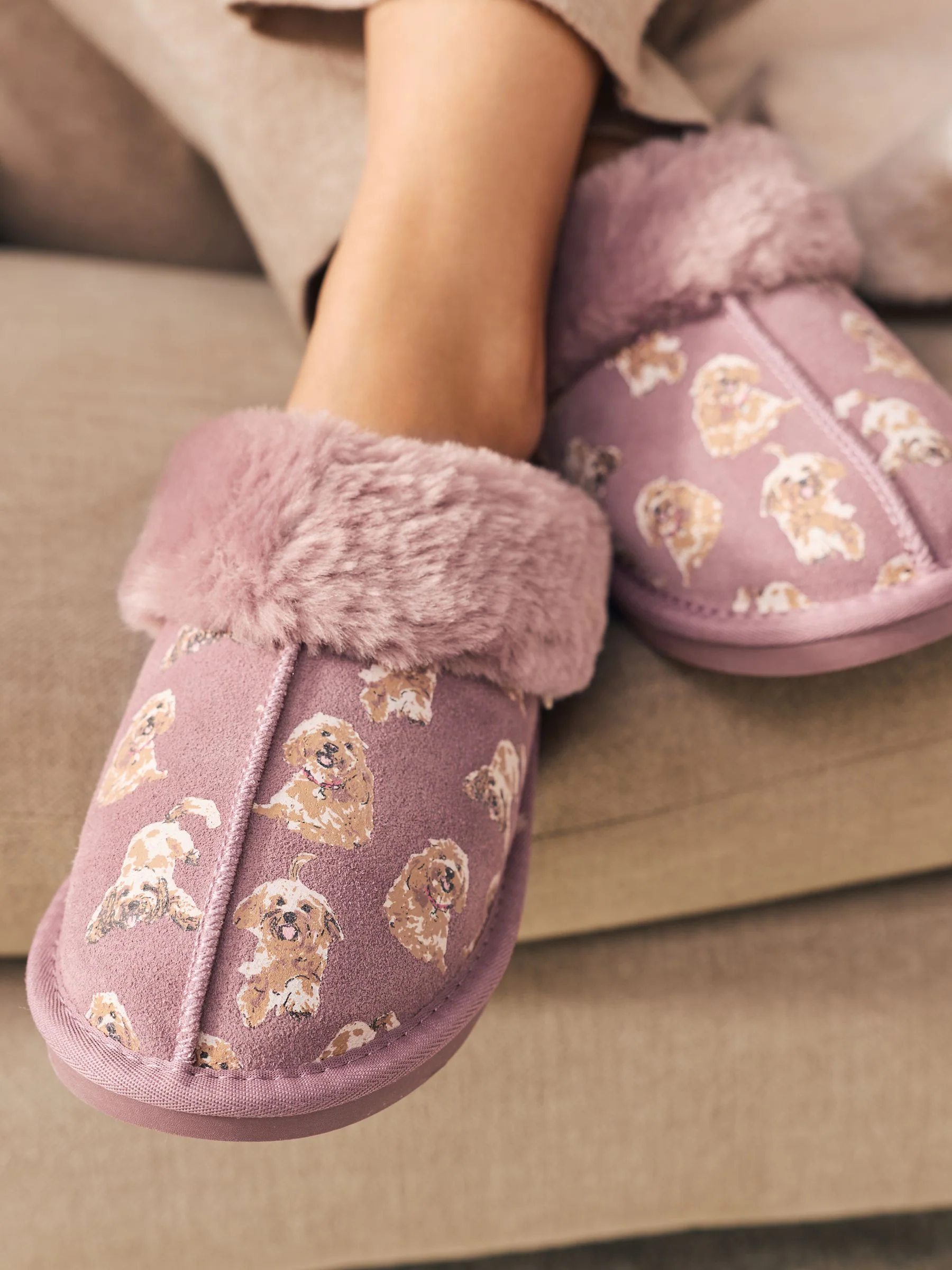Roze - Suede Mule Charlie Cockapoo Faux Fur Slippers