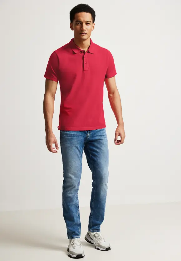 Poloshirt in Piqueé - hibiscus red