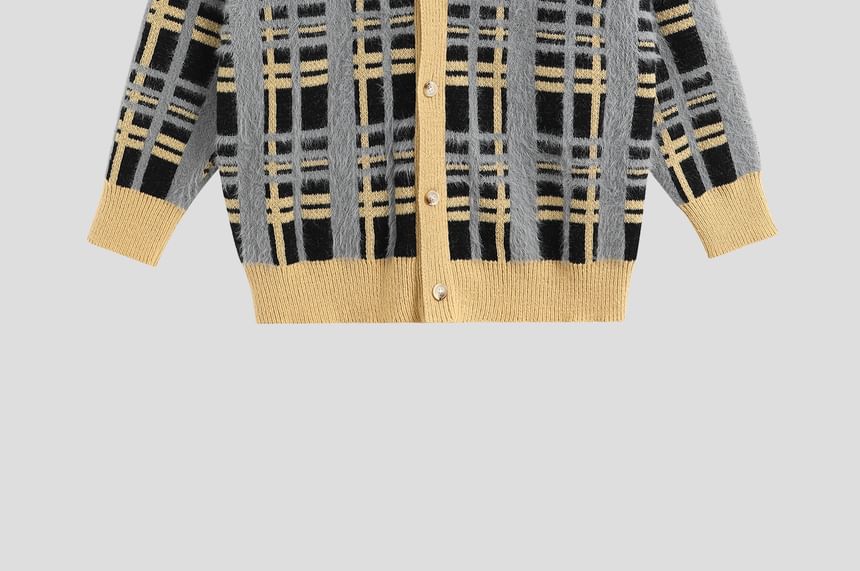 INStudio - Matching ronde hals geruite cardigan voor koppels