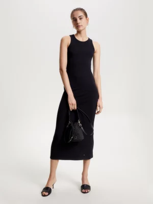 Vestido longo canelado justo ao corpo