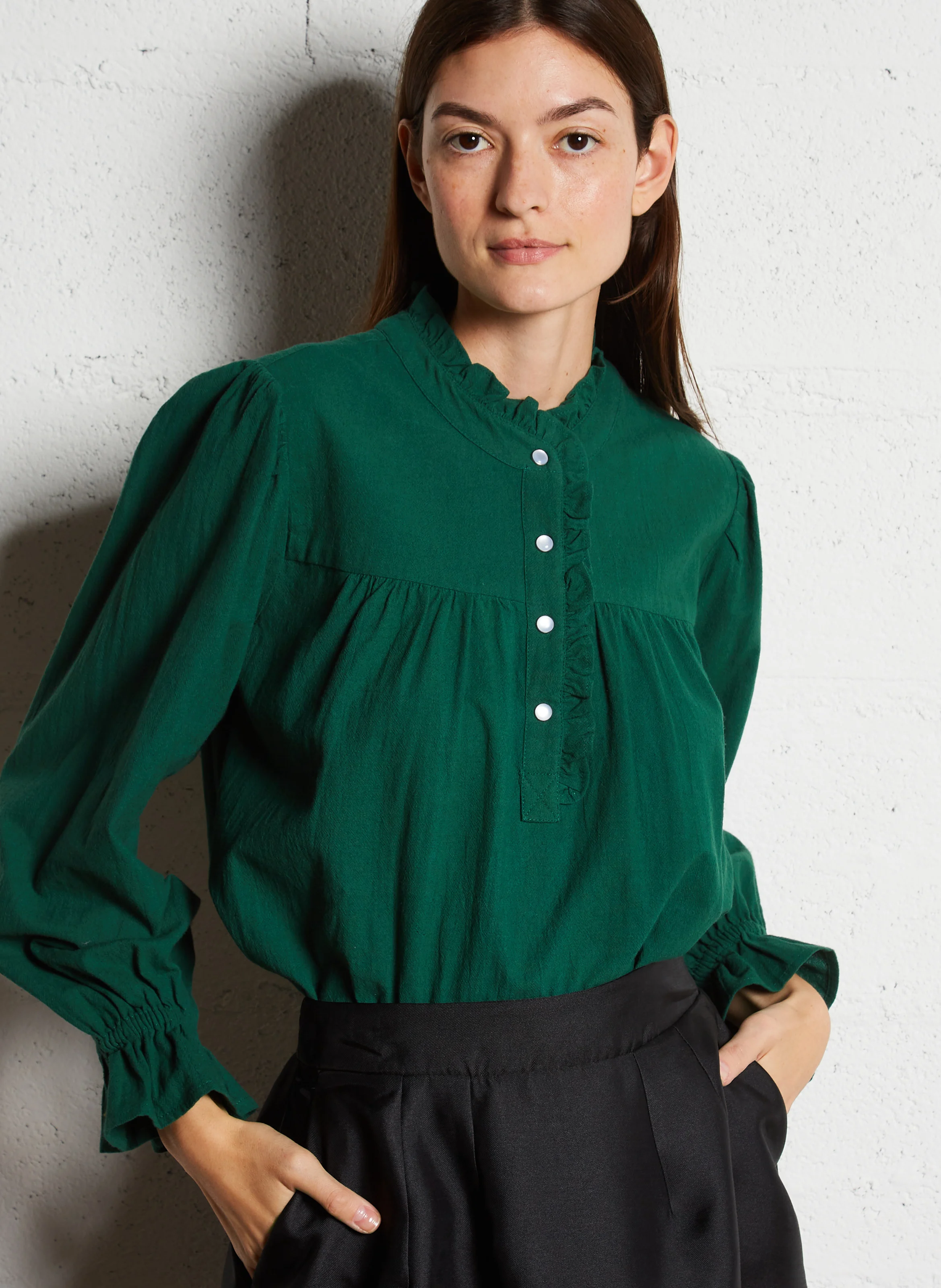 DOUNIA - Blouse col rond droite en coton | Vert