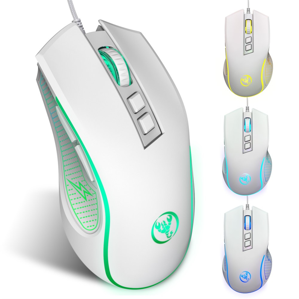 Optische kabelgebundene USB Gaming Maus 3600 DPI mit RGB Beleuchtung und 7 Tasten - Weiss