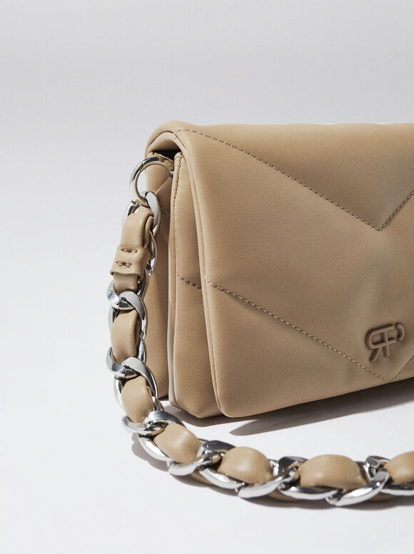 Bolsa pequena robusta com corrente - Marrom